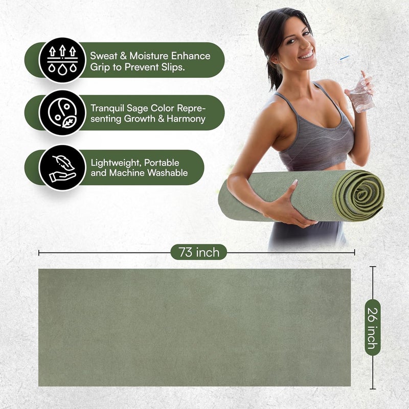 Evolution Earth Yoga Mat Towel - Double Sided Microfiber Yoga Towel - Sweat Absorbent Non Slip Hot Yoga Towel - Lightweight, Quick Drying Pilates and Bikram Sweat Towel - 73''L x 26''W, Sage - Image 3